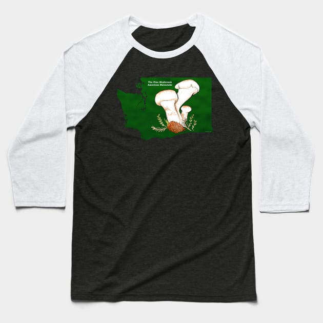 Washington State Mushroom - Matsutake Baseball T-Shirt by TursiArt